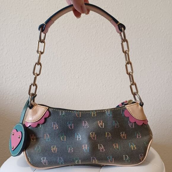 VTG Dooney & Bourke Gray Multicolor Logo Baguette Bag Y2K Barbie - Picture 3 of 16
